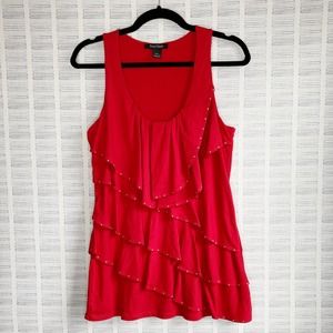 White House Black Market Red Ruffle Stud Blouse